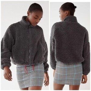 Urban Outfitters Willow Fuzzy Drawstring Jacket  Carbon gray sz Large